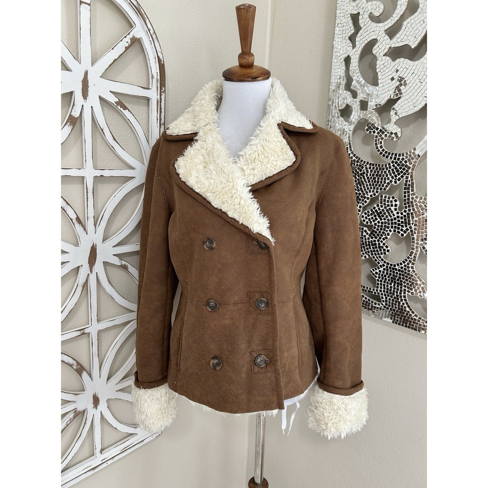 Y2K Ann Taylor Loft SMALL Faux Suede Faux Fur Lined Jacket Western Cowgirl Thick